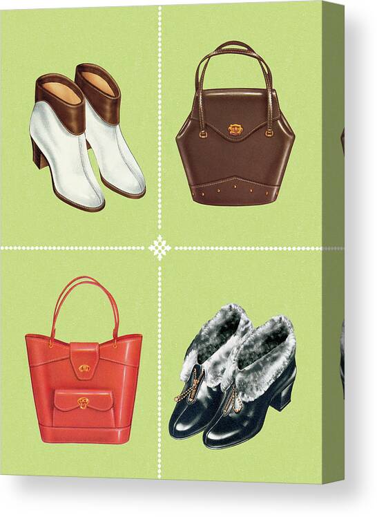 Accessories Canvas Print featuring the drawing Boots and Handbags by CSA Images