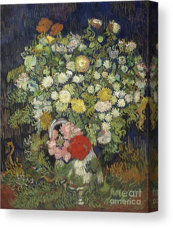 Oil Painting Canvas Print featuring the drawing Bouquet Of Flowers In A Vase by Heritage Images