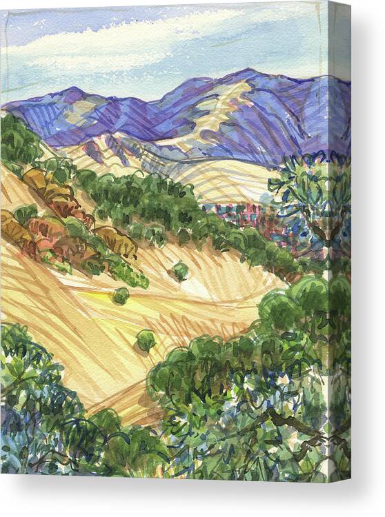 Landscape With California Oaks Canvas Print featuring the painting Briones from Mount Diablo Foothills by Judith Kunzle