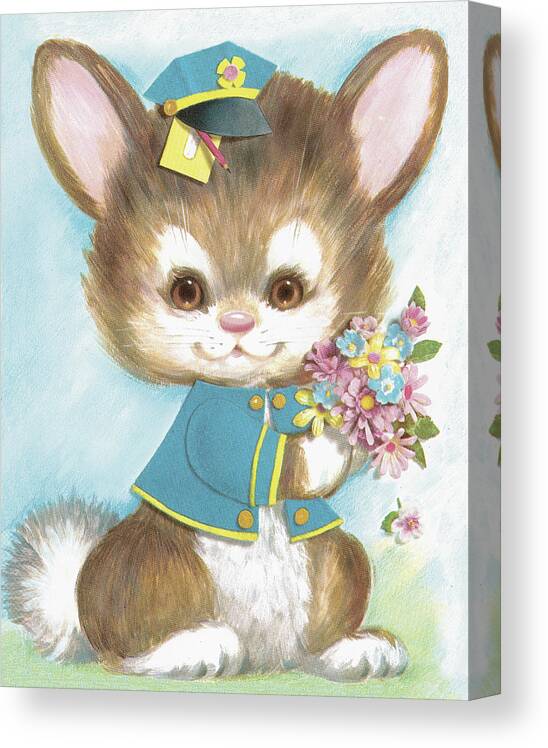 Animal Canvas Print featuring the drawing Bunny Holding Flowers by CSA Images