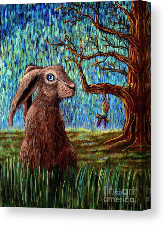 Rebecca Canvas Print featuring the painting Bunny Love Series, Patiently Waiting by Rebecca Parker