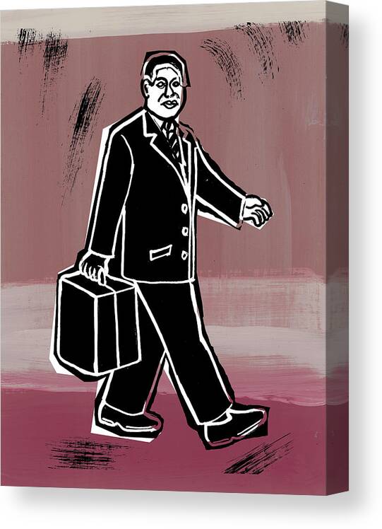 Bag Canvas Print featuring the drawing Businessman Walking with a Briefcase by CSA Images