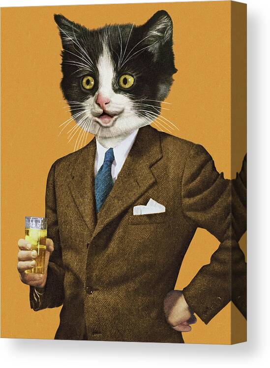 Accessories Canvas Print featuring the drawing Businessman with a Cat Head by CSA Images