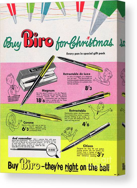 1950-1959 Canvas Print featuring the photograph Buy Biro For Christmas by Picture Post