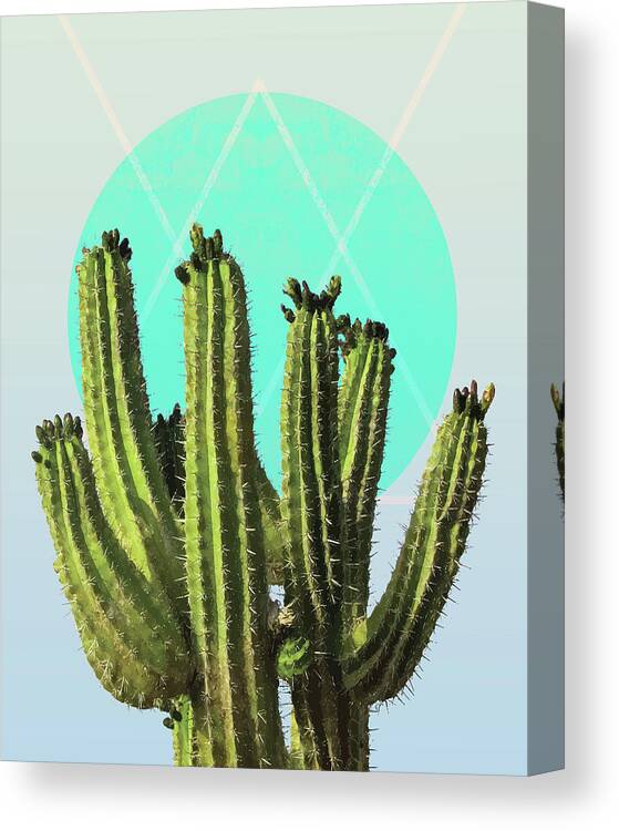 Cactus Canvas Print featuring the mixed media Cactus - Minimal Cactus Poster - Desert Wall Art - Tropical, Botanical - Blue, Green - Modern by Studio Grafiikka