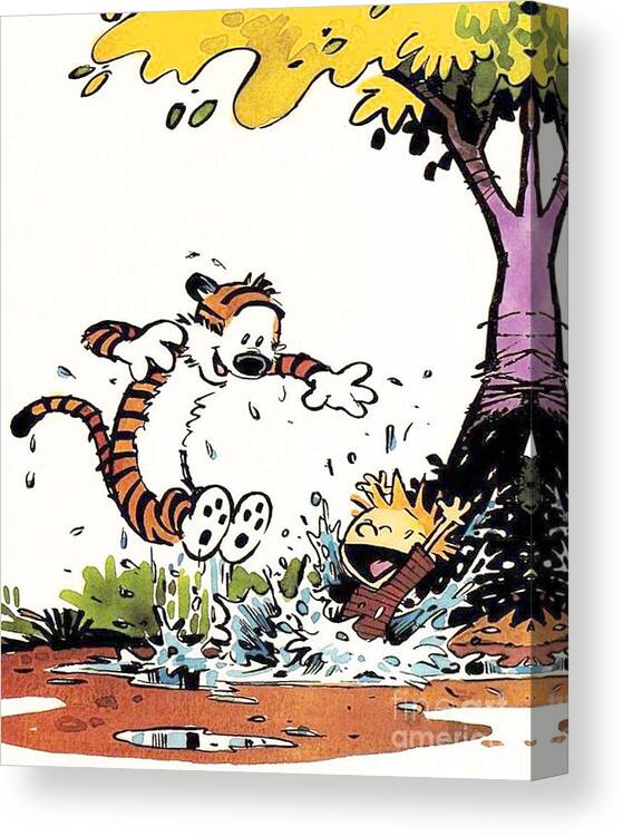 Calvin Canvas Print featuring the digital art Calvin And Hobbes Playing by Rkzn