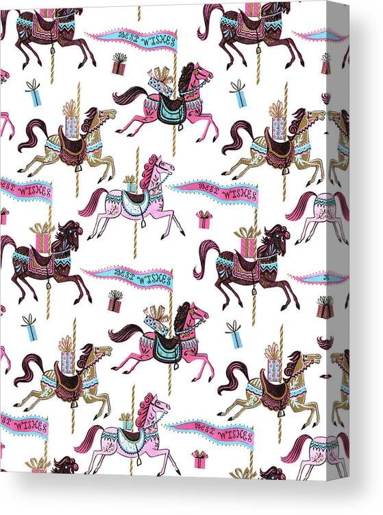 Animal Canvas Print featuring the drawing Carousel Horse Pattern by CSA Images