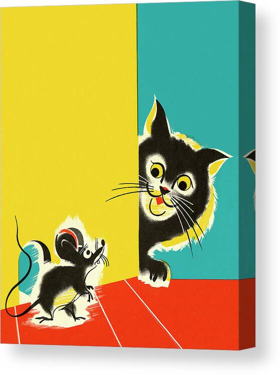 Animal Canvas Print featuring the drawing Cat Watching a Mouse by CSA Images