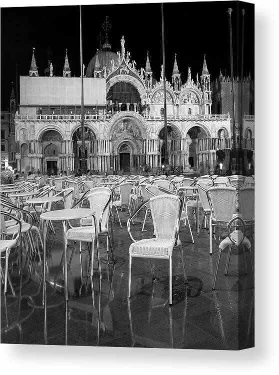Piazza San Marco Canvas Print featuring the photograph Chairs In San Marco by Moises Levy