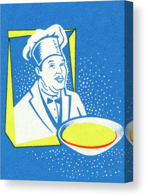 Adult Canvas Print featuring the drawing Chef and Bowl of Soup by CSA Images