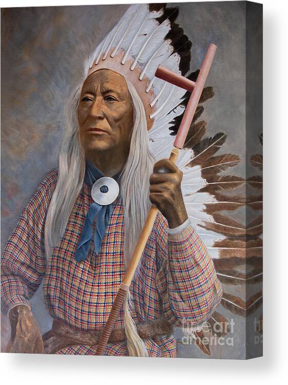 Native American Chief Canvas Print featuring the painting Chief Washakie of the Eastern Shoshone by Nancy Lee Moran