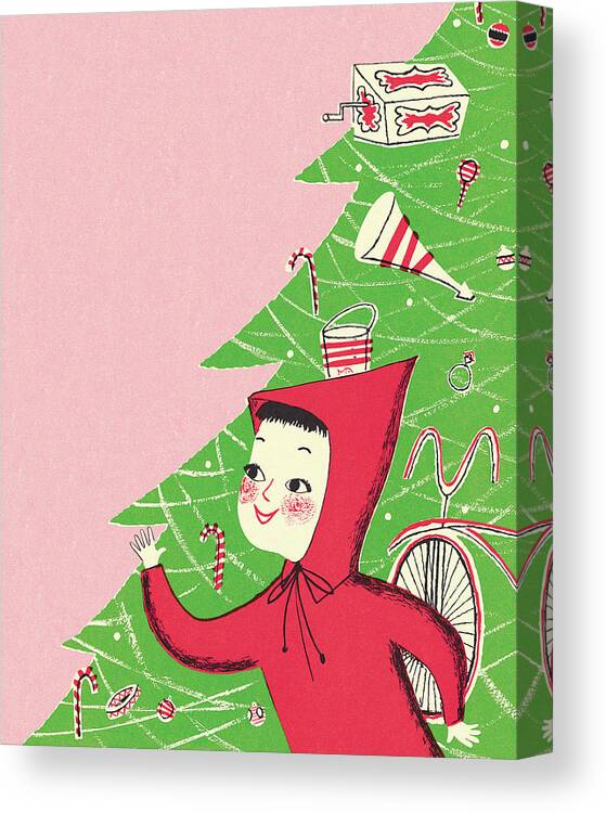 Campy Canvas Print featuring the drawing Child and Christmas Tree by CSA Images