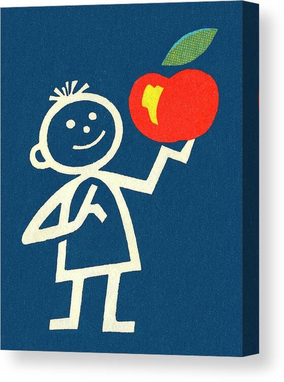 Apple Canvas Print featuring the drawing Child Holding an Apple by CSA Images