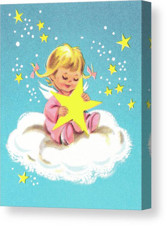 Angel Canvas Print featuring the drawing Child on cloud with star by CSA Images
