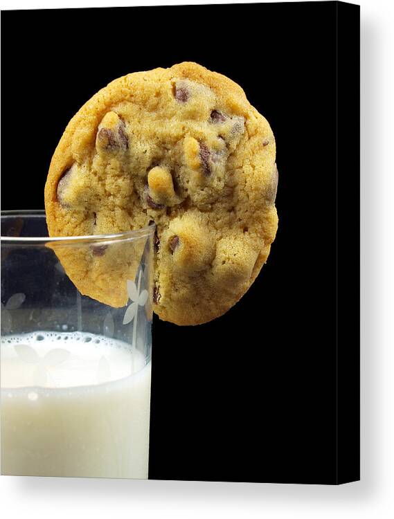 Milk Canvas Print featuring the photograph Chocolate Chip Cookie And Milk by Photo By Cathy Scola