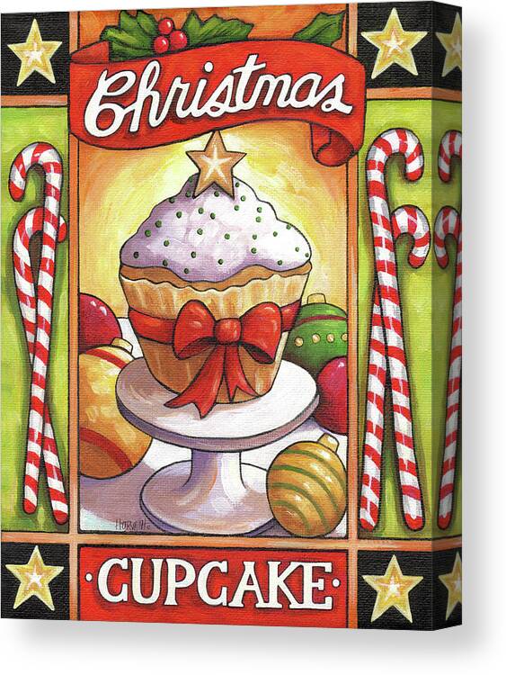 Christmas Cupcake Canvas Print featuring the painting Christmas Cupcake by Cathy Horvath-buchanan