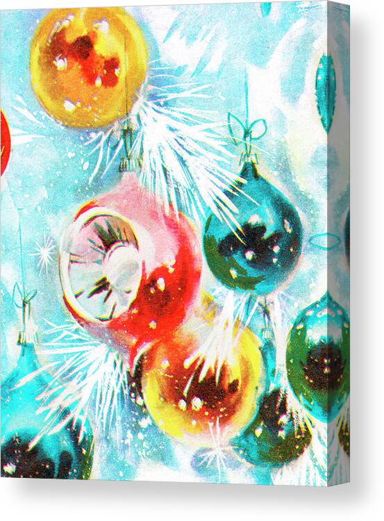 Blue Background Canvas Print featuring the drawing Christmas Ornaments by CSA Images