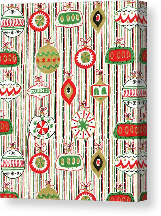 Background Canvas Print featuring the drawing Christmas Ornaments Pattern by CSA Images