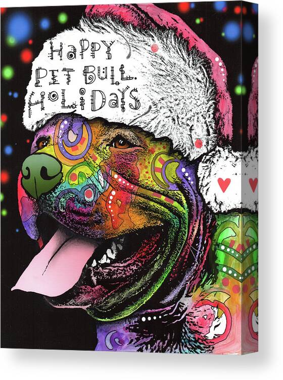 Pups Canvas Print featuring the mixed media Christmas Pitbull by Dean Russo