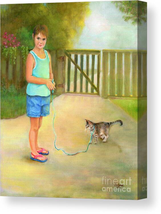 Girl Canvas Print featuring the painting Come Along Kitty by Marlene Book