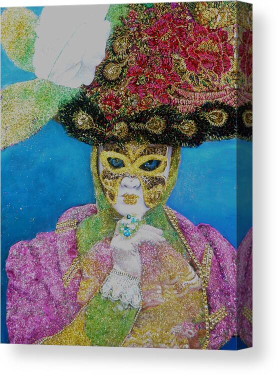 Mixed Media Painting Canvas Print featuring the mixed media Contessa - The Carnival of Venice by Anni Adkins