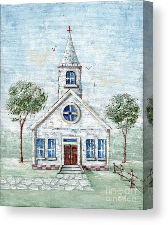 Church Canvas Print featuring the painting Country Church Blessings by Annie Troe