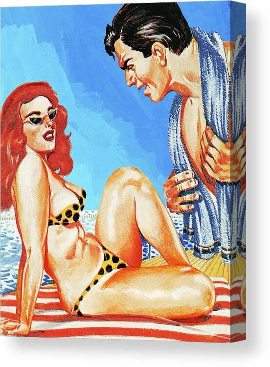 Accessories Canvas Print featuring the drawing Couple on a Beach by CSA Images