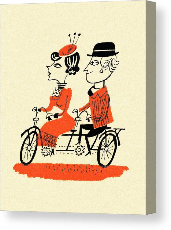 Accessories Canvas Print featuring the drawing Couple Riding a Tandem Bike by CSA Images
