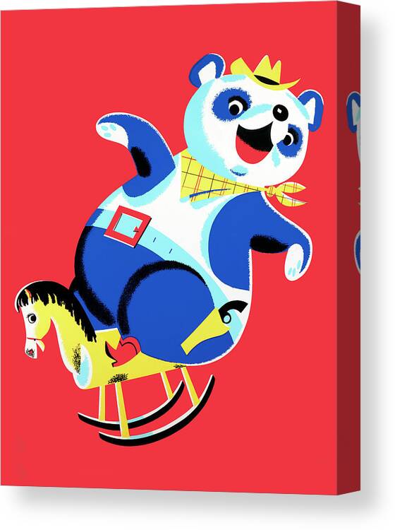 Accessories Canvas Print featuring the drawing Cowboy Bear Riding a Rocking Horse by CSA Images