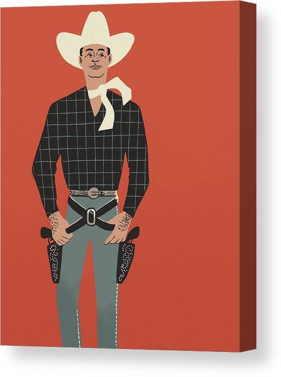Accessories Canvas Print featuring the drawing Cowboy on a Red Background by CSA Images