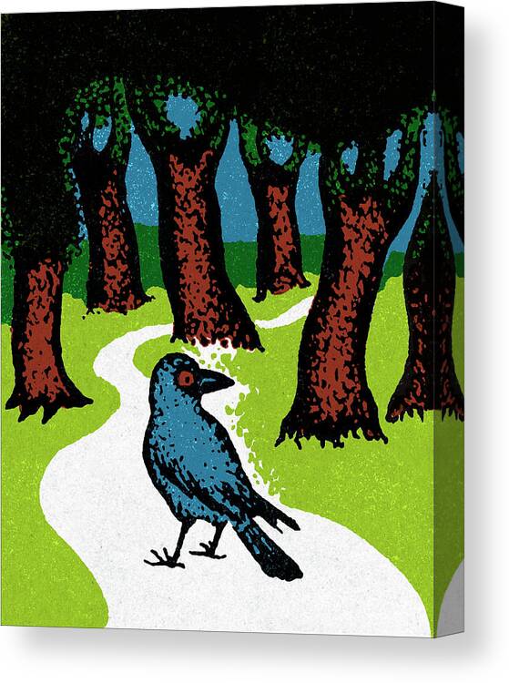 Animal Canvas Print featuring the drawing Crow on a Path in the Woods by CSA Images