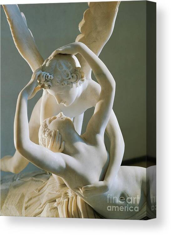 Cupid Canvas Print featuring the photograph Cupid And Psyche By Antonio Canova, Marble by Antonio Canova