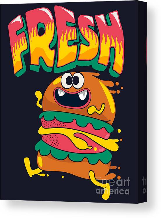 Lunch Canvas Print featuring the digital art Cute Hamburger Is Running Vector by Braingraph