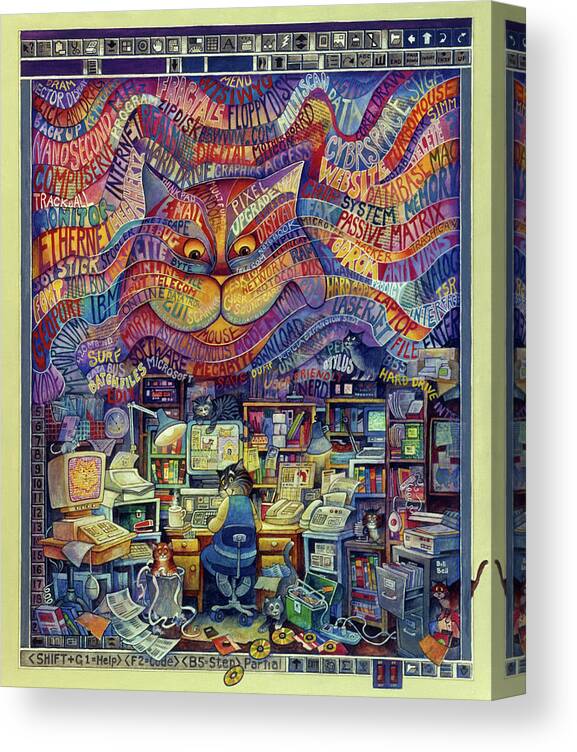 Cyber Cats Canvas Print featuring the painting Cyber Cats by Bill Bell