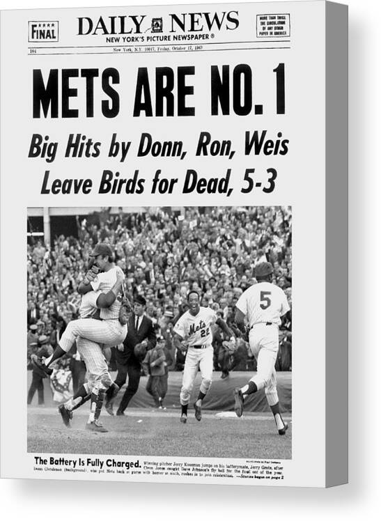 American League Baseball Canvas Print featuring the photograph Daily News Front Page October 17, 1969 by New York Daily News Archive