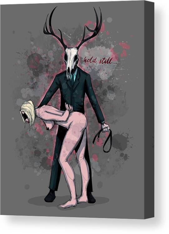 Deer Canvas Print featuring the drawing Deer Daddy Series 3 Hold Still by Ludwig Van Bacon