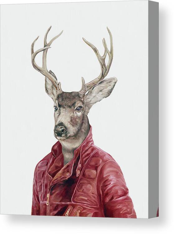 Deer Canvas Print featuring the painting Deer in Leather by Animal Crew
