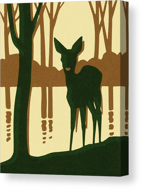 Animal Canvas Print featuring the drawing Deer Standing By a Lake by CSA Images