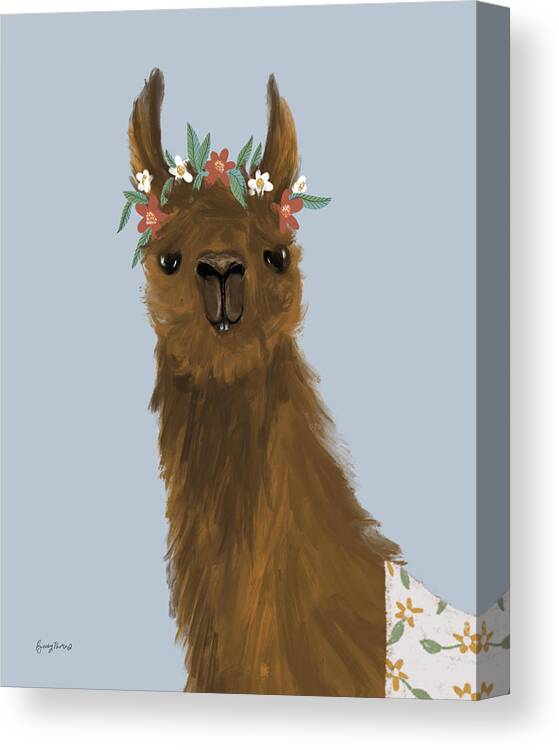 Alpacas Canvas Print featuring the painting Delightful Alpacas II by Becky Thorns