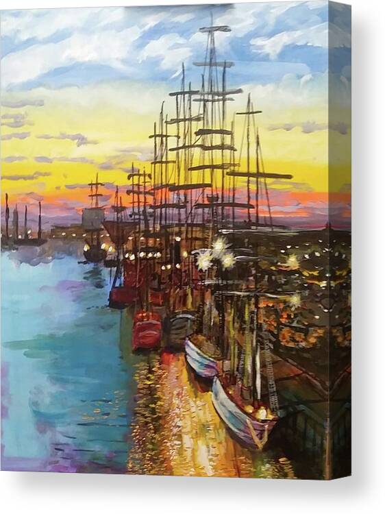 Ships Canvas Print featuring the painting Dock of the Bay by Mike Benton
