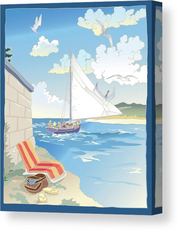 Down By The Bay Canvas Print featuring the painting Down By The Bay by Bigelow Illustrations