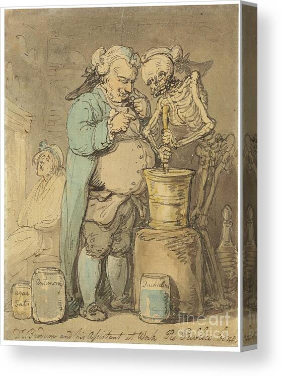 18th Century Canvas Print featuring the painting Dr. Brodum And His Assistant As Work Pro Bono Publico by Thomas Rowlandson