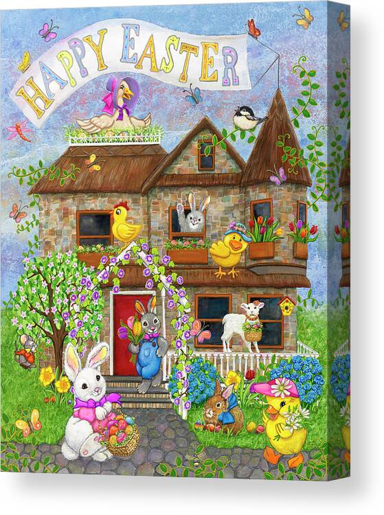 Easter Cottage Canvas Print featuring the painting Easter Cottage by Kathy Kehoe Bambeck