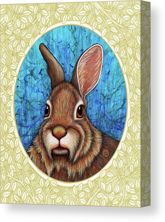 Animal Portrait Canvas Print featuring the painting Eastern Cottontail Portrait - Cream Border by Amy E Fraser