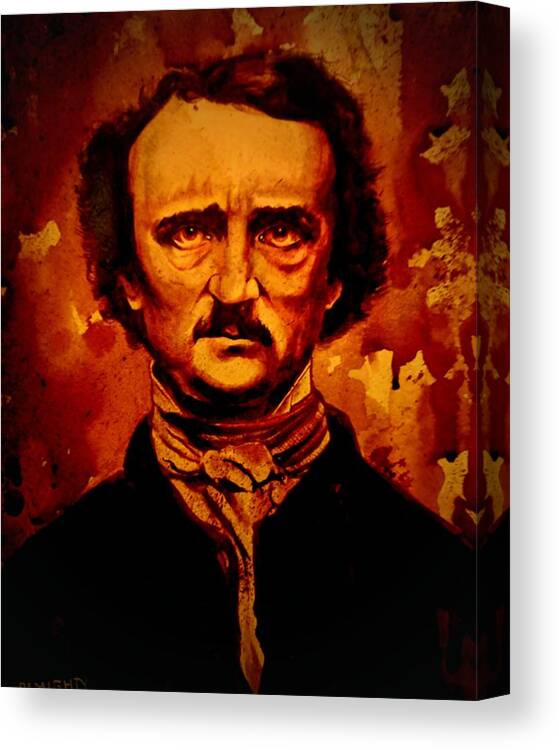 Ryanalmighty Canvas Print featuring the painting EDGAR ALLAN POE fresh blood by Ryan Almighty