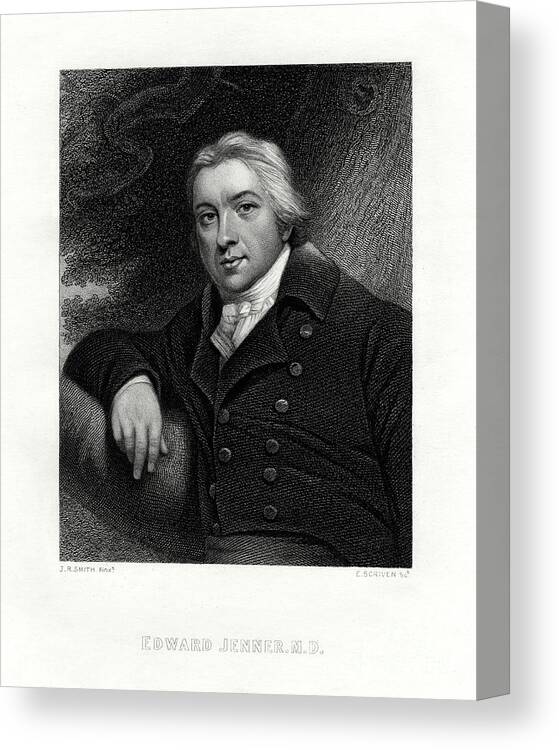 Engraving Canvas Print featuring the drawing Edward Jenner, English Country Doctor by Print Collector