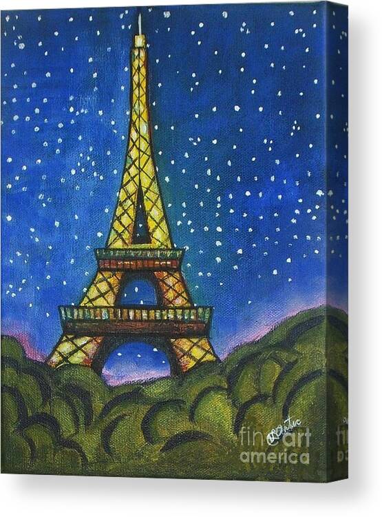 Eiffel Tower Canvas Print featuring the painting Eiffel in Starry Night by Vesna Antic