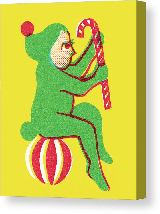 Ball Canvas Print featuring the drawing Elf Sitting on a Ball by CSA Images