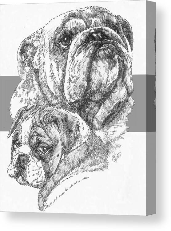 Non-sporting Group Canvas Print featuring the drawing English Bulldog and Pup by Barbara Keith
