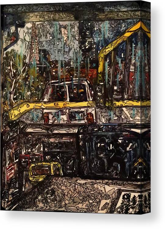 Evening Canvas Print featuring the mixed media Evening Bus Ride 3 by Angela Weddle
